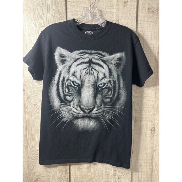 The Mountain Tops - Womens White Tiger Graphic Black T-Shirt Adult Small By The Mountain